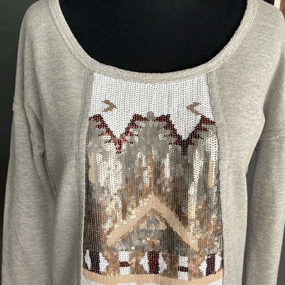 Maurices gray sequin center front graphic french terry lining/trim sweatshirt XS - Picture 3 of 6